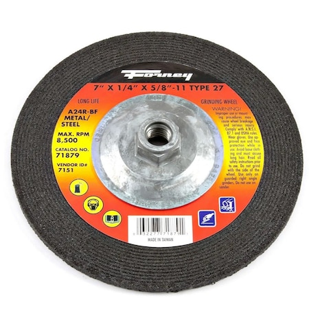 All-Source GRINDING WHEEL, METAL, TYPE 27 DEPRESSED CENTER, 7 IN X 1/4 IN X 5/8 IN-11 71879